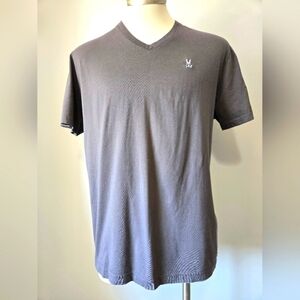 PSYCHO BUNNY By Robert Godley Gray V-Neck Branded Logo Men's Shirt. Large